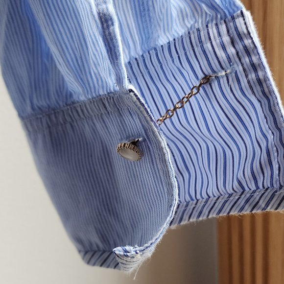 Blue Ruffled Micro-Striped Blouse Size Medium - Picture 8 of 16